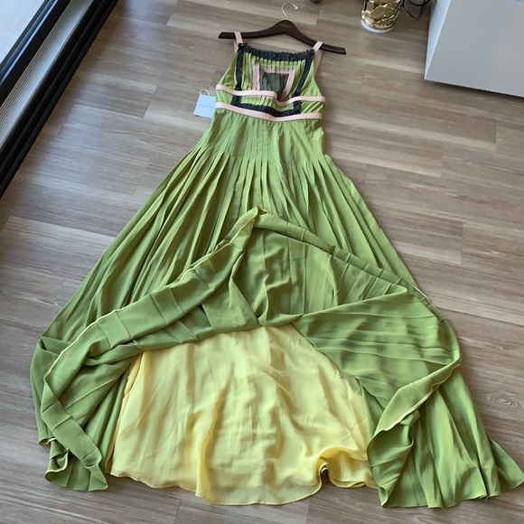 Valentino made in Italy lime green silk leather straps size 40(6) maxi dress - Picture 12 of 17